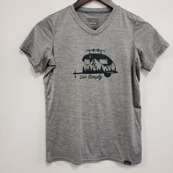 Patagonia Women Capiline Baselayer Daily Graphic Tee Shirt Size XS Outdoor Trail - Picture 1 of 12